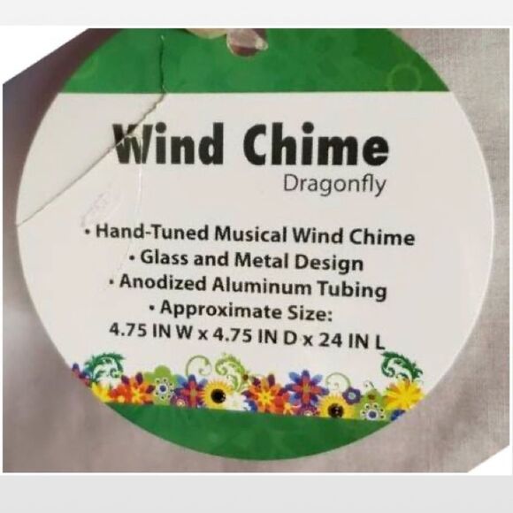 New Russo III Wind Chime Dragonfly Blue Metal Glass Home Outdoor - Picture 14 of 16